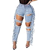 BestGirl Women's Skinny Ripped Jeans Stretch Destroyed Mid High Waist Denim Pants