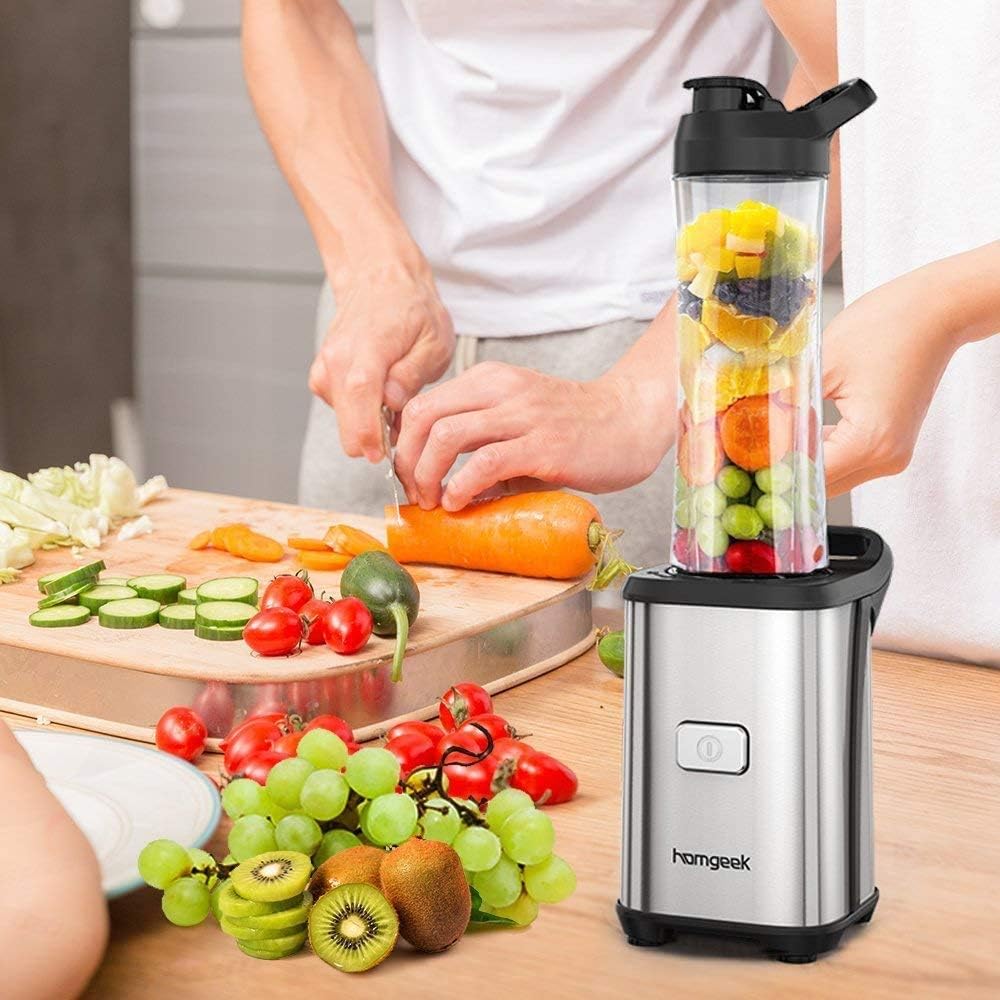 homgeek Personal Mini Blender Smoothie Maker for Juice Shakes and Smoothie,Portable Small Countertop Mixer with 600ml Travel Sport Bottle, 300W: Kitchen & Dining