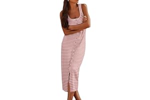 Tupenty Maxi Dresses for Women,2024 Spring Summer Trendy Striped Print Beach Sundress,Casual V Neck Color Block Long Dress