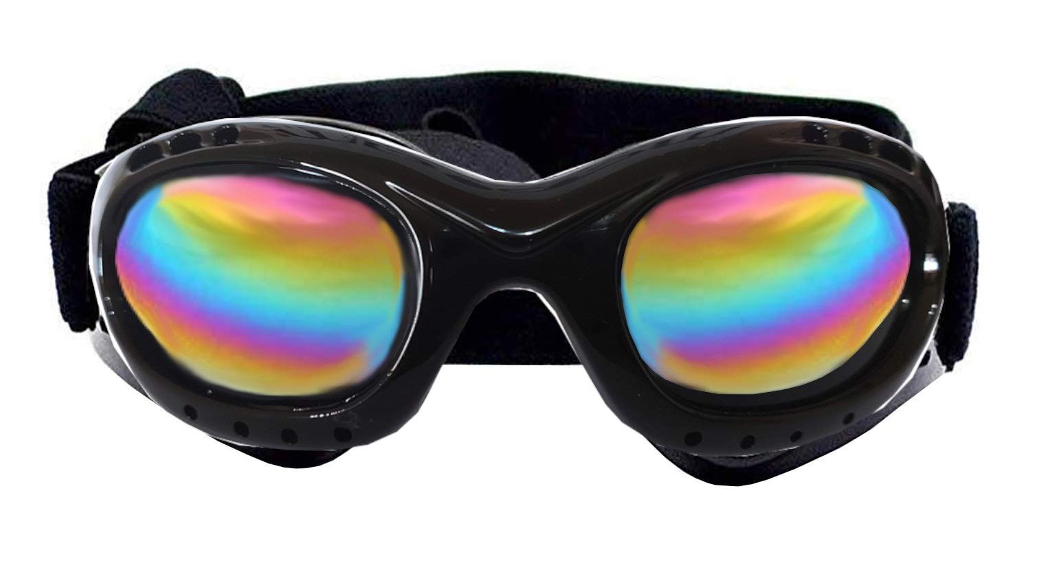 Dog Sunglasses - Dogs - Adjustable Elastic - Rigid - Funny Gift Idea - Black Frame - Multicolor Lens