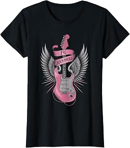 I Love Rock and Roll Pink Guitar Angel Wings Vintage T-Shirt
