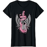 I Love Rock and Roll Pink Guitar Angel Wings Vintage T-Shirt