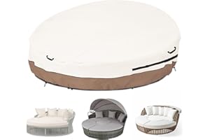 Krismile Heavy Duty 600D Waterproof Outdoor Daybed Cover for 75" Round Patio Sofa - UV-Resistant All-Weather Protection Furniture Cover with Air Vent, Fits 75" Dia x 35"/16" H (Beige)