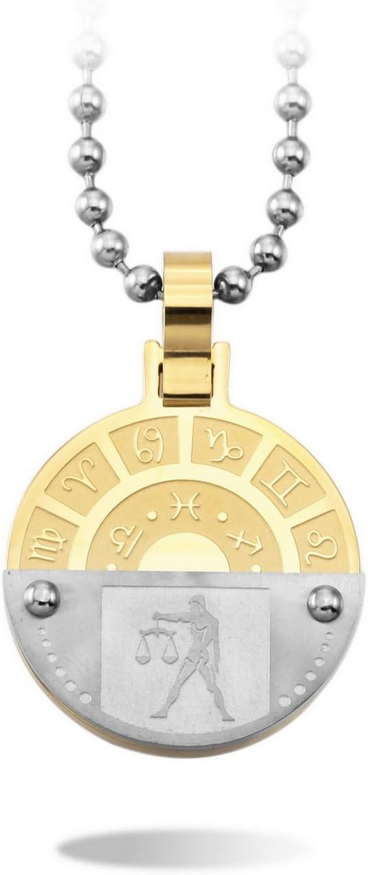 MeMeDIY Silver Gold Tone Stainless Steel Pendant Necklace Horoscope Zodiac,Come with Chain - Customized Engraving