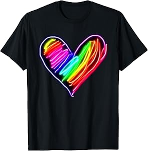 Neon Rainbow Heart T-Shirt | Love Pride LGBQT Rally Tee T-Shirt