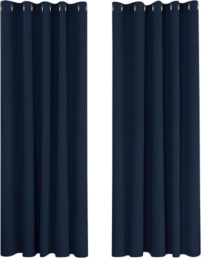Deconovo Super Soft Ring Top Curtains Navy Blue 66 x 90 Inch 2 Panels Blackout