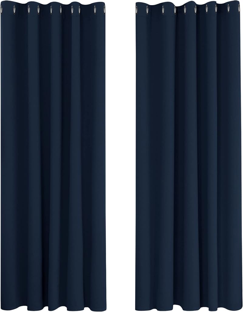 Deconovo Super Soft Ring Top Curtains Navy Blue 66 x 90 Inch 2 Panels Blackout