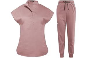 niaahinn Scrubs Set for Women Nurse Uniform Jogger Suit Stretch Top & Pants with Multi Pocket for Nurse Esthetician Workwear