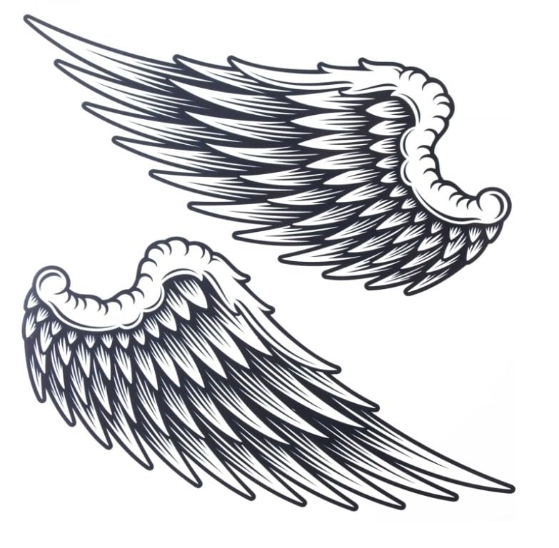 1Pair Black Large Temporary Tattoo Sticker for Women Men Angel Wings Non-Toxic Waterproof Size 21cm x 22cm Temporary Tattoos (Beauty)