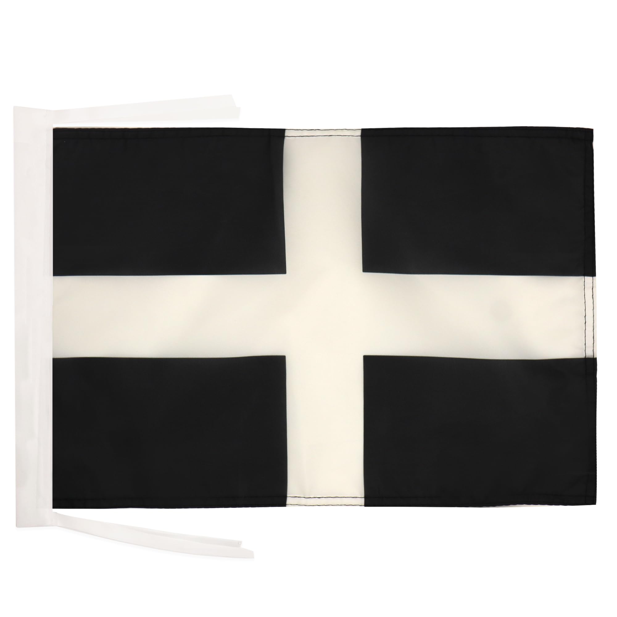 AZ FLAG - Saint Piran's Flag - 18'' x 12'' - 100% Polyester Cornwall Small Banner with Two Cords - Fade Resistant - Vivid Colors - 18x12 in - 45x30 Cm