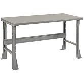 Global Industrial Fixed Height Workbench with C-Channel Flared Leg, Steel Top with Square Edge, 60" W x 30" D x 34" H, 2000 Lbs. Capacity, Gray, Industrial Workbench
