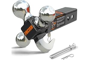 ORCISH 360° Swivel Trailer Hitch, Tri-Ball Mount with Pin & Heavy Duty Hook, Chrome-Plated Trailer Ball Size 1-7/8", 2" and 2-5/16", Fit 2 Inch Hitch Receiver, Rotating Ball Hitch, Towing Hitch
