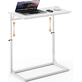 Vagusicc C Shaped End Table, Tall Side Table for Couch, C-Table End Table Adjustable Height Side Table, Large Surface Sofa Table TV Tray, Slide Under Couch Table for Sofa, Living Room, Bedroom, White
