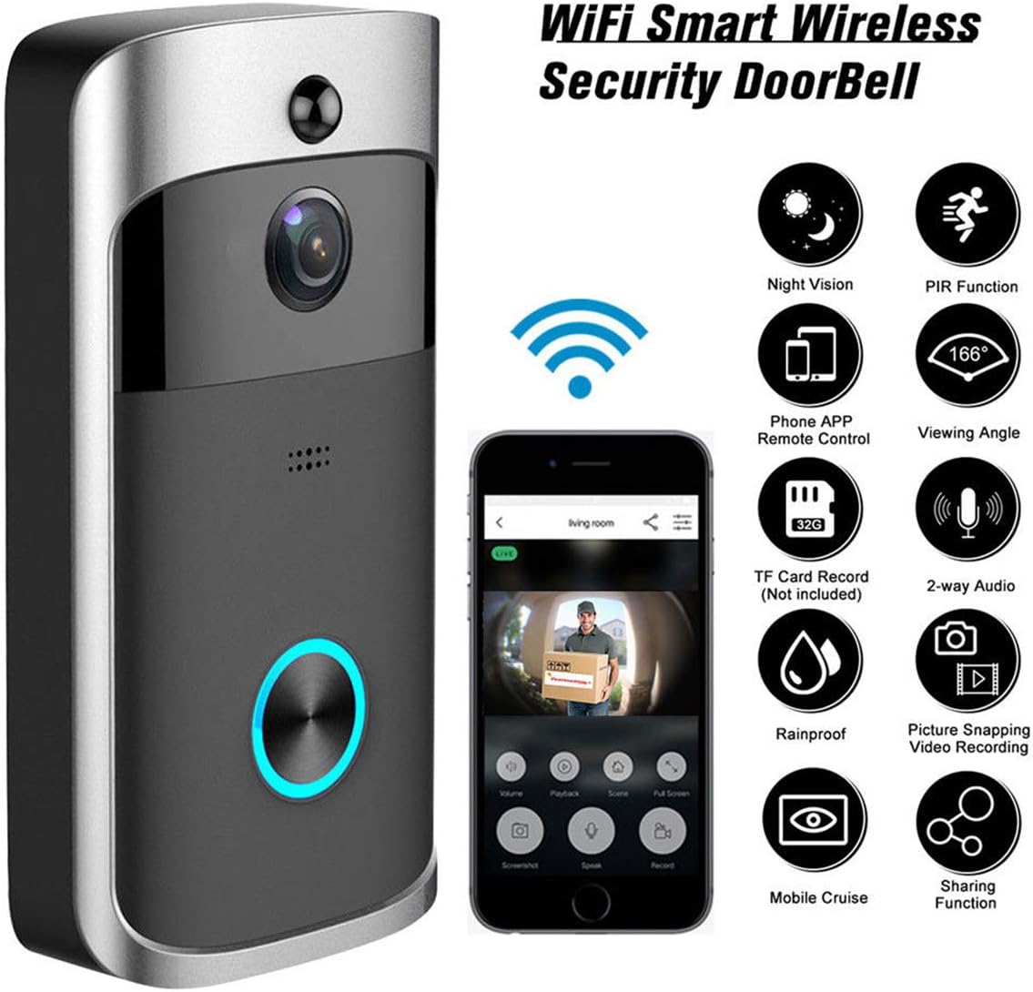 USDREAM Smart Wireless 720P HD Camera Home WiFi Security Doorbell WI-FI Real-Time Phone Video Door Bell with Two-Way Talks, Day/Night Vision, PIR Motion Detection for Indoor and Outdoor