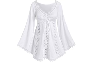 ROSE GAL Women Plus Size Lace Trim Hollow Out Cinched Flare Sleeves T-Shirt Bell Sleeves Renaissance Top