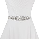 Evherv Handmade Rhinestone Bridal Belt Silver Wedding Belt for Dresses with Ivory Ribbon Crystal Belt for Women Dresses