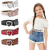 Meckerni 5 Pieces Girls Belt Cute Heart Shape With Metal Buckle Elastic Stretch Adjustable Waist Belt for Girls Jeans Dress
