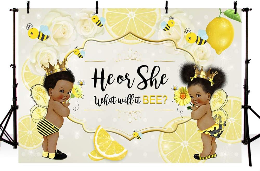 Mehofond Honey Bee Theme Gender Reveal Party Decoration Backdrop He Or She What Will It Bee Lemon Flowers Photography Background Vinyl Backdrop 7x5ft Photo Backgrounds Electronics Galeriaslastorres Com