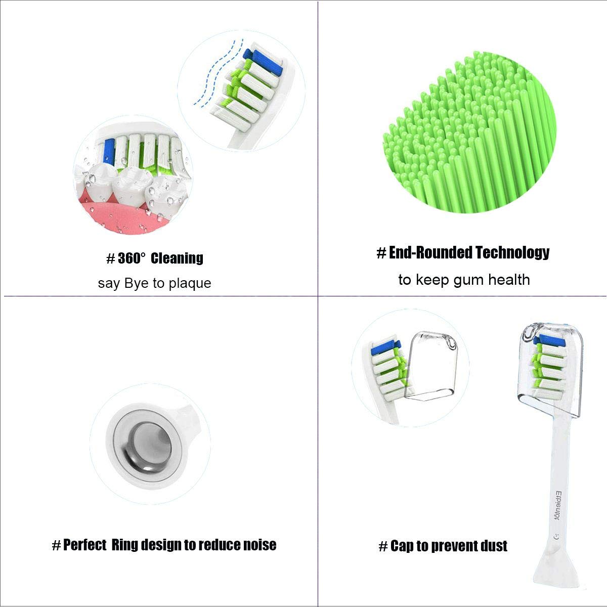 DiamondClean Replacement Brush Heads, Compatible with Philips Sonicare Electric Toothbrush HX6063/64,HX9350/40 Fit for Sonicare Plaque Control, Gum Health, FlexCare, EasyClean and HealthyWhite 4 Count