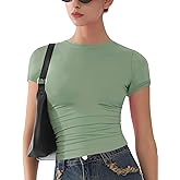 Womens Basic Short Sleeve Slim Fit T Shirts Soft Crewneck Crop Y2k Tees Summer Stretchy Cute Tops