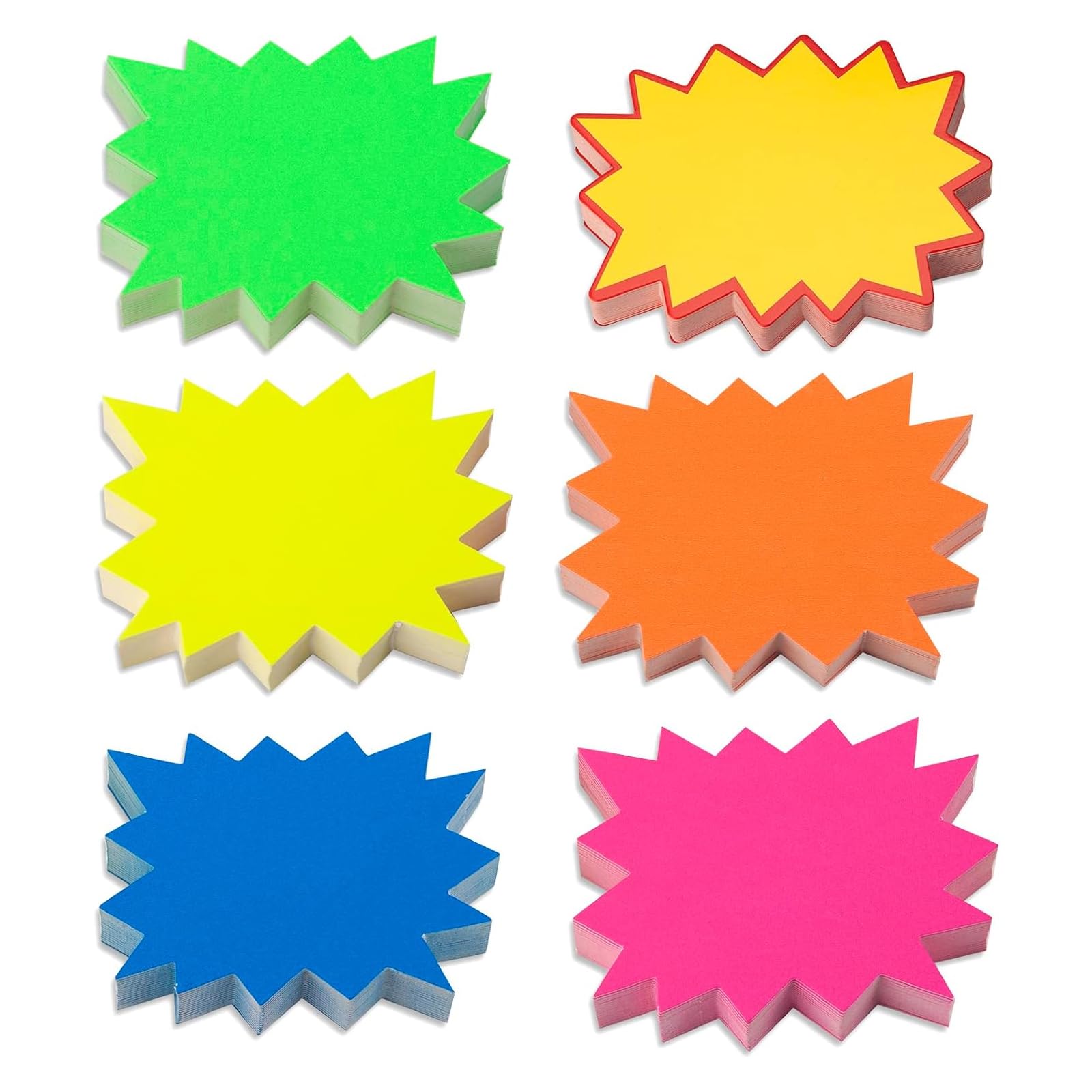 VZU 300 Pcs Starburst Signs Fluorescent Price Stickers, Star Stickers, Eye-catching Starburst Shape Signs, Sale Tags Signs for Retail Garage and Sale Supplies Price Tags Signs (6 Colors, 9 x 7 cm)