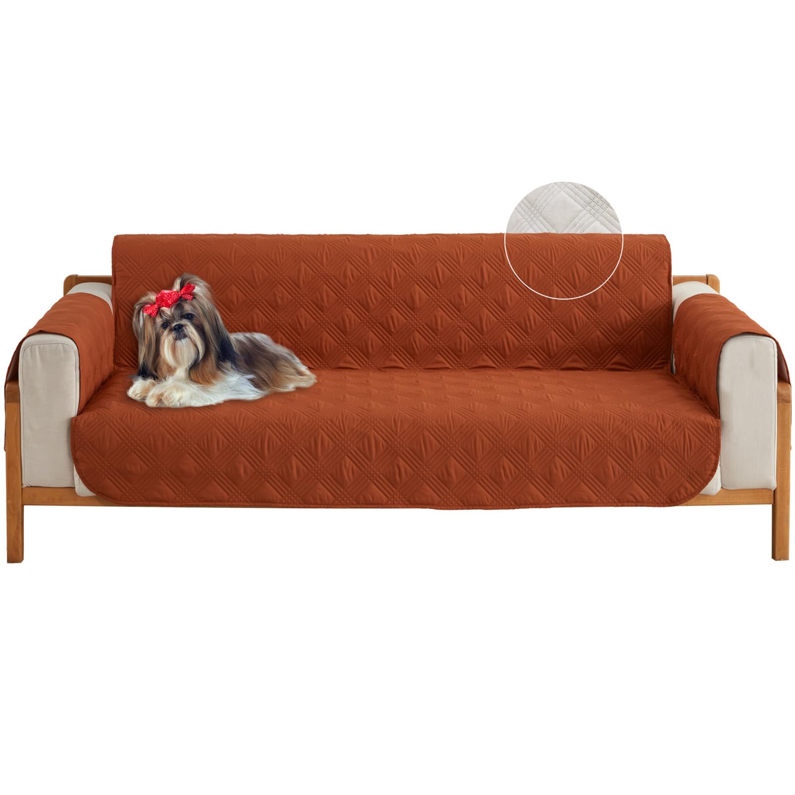 Photo 1 of Qubjus Revesible Loveseat Sofa Cover Couch Covers for 2 Cushion Couch Sofa Washable Furniture Protector with Elastic Straps for Dogs Pets Kids(Brown-Orange, Loveseat)
