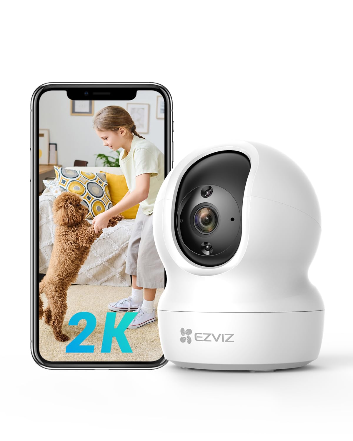 EZVIZ CP1 Pro 2K Indoor Security Camera Wifi, 2.4Ghz Baby Monitor Wireless with Call Button, 512GB Supports, 360° Pan Tilt, Smart Colour Night Vision, Auto Tracking, Two-Way Audio, Sleep Mode