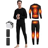 Windpost Heated Thermals Underwear Set for Men 8 Heating Zones Heated Pants and Shirt with 2 * 10000mAh Battery