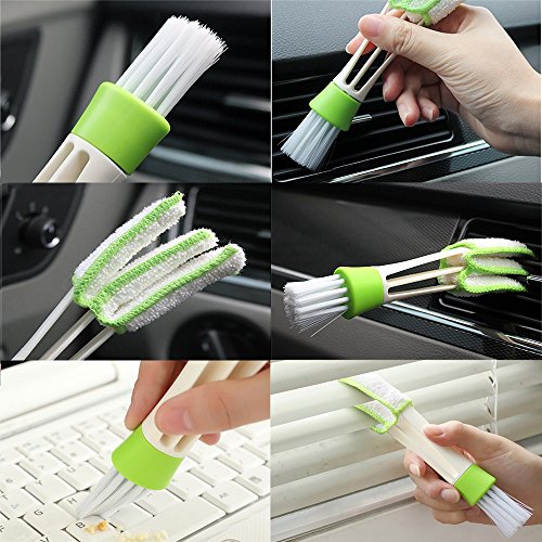 NKIPORU 12Pcs Car Cleaner Brush Set Including Natural Boar Hair Detail Brush Wire Detail Brush Air Conditioner Brush Wash Cloth for Cleaning Wheels Exterior Interior