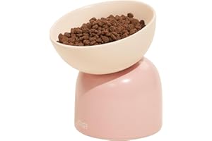 MS!MAKE SURE Elevated Ceramic Cat Food Bowl - 5.5" Wide Dish for Whikser Friendly, 6.6" Height for Easy Feeding, Lead & Cadmium Free, Durable Raised Cat Food Bowls, Pink