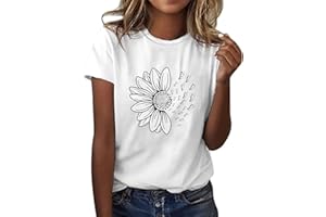 SHAOBGE Women's Summer Sunflower T Shirt Cute Flower Graphic Loose Tees Crew Neck Short Sleeve Casual Tops