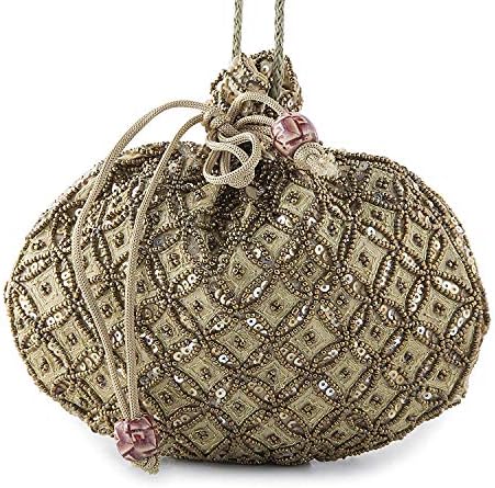 Funkiaโข Women's Traditional Designer Beads Embroidery Party Wear Potli Bag