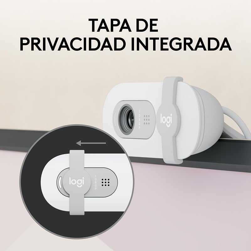 Logitech brio 100, webcam full hd para reuniões e streaming, equilíbrio automático de iluminação, microfone embutido, capa de privacidade, usb-a, branco
