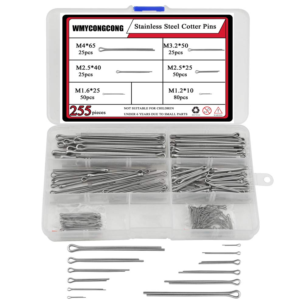 WMYCONGCONG Cotter Pin Assortment Kit Hardware Pins 304 Stainless Steel Cotter Pins Set Carter Pins Kit Used for Automotive, Trailer Hitch,Lawn Mowe