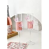 2Pcs Pink Butterfly Wine Glasses, 3D Butterfly Champagne Cups Drinking Glasses Fashioned Wine Cocktails Glassware Romantic Champagne Glasses for Weddings Engagements Party Gifts (Smooth Style)