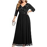 Talisea Womens Plus Size Formal Dresses - V Neck 3/4 Sleeve Sequin Prom Evening Gowns Long Maxi Dress