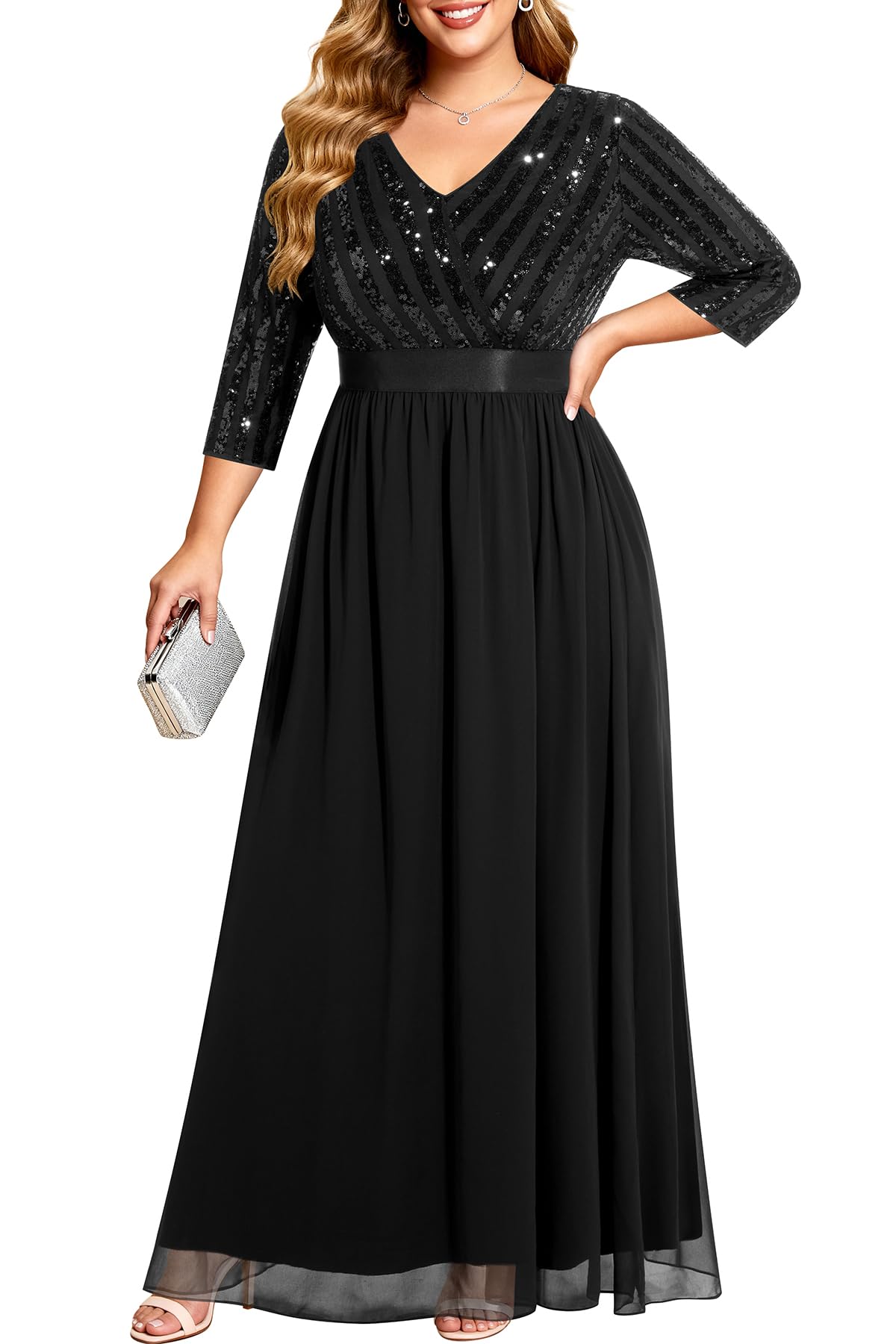 Photo 1 of Talisea Black Formal Dresses for Women Plus Size Long Gowns Evening Ball Elegant Gala Mother of Bride Sequin Prom Dress