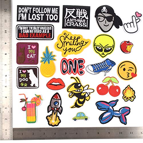 J.CARP Assorted Styles Cool Embroidered Iron Patch on Cute Sewing Applique Applique for Jacket Hat Backpack Jeans Sewing Flowers Applique DIY Accessory (22PCS)