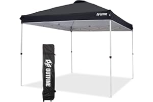 OUTFINE Pop-up Canopy 10x10 Patio Tent Instant Gazebo Canopy with Wheeled Bag,Canopy Sandbags x4,Tent Stakesx8 (Black, 10 * 10FT)
