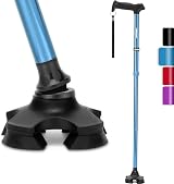 rehand Folding Adjustable Walking Stick Quad Cane with Soft Handle Blue