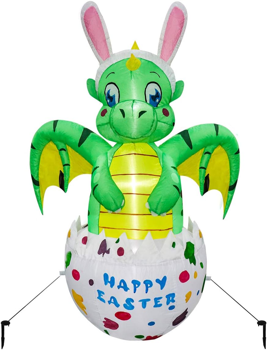 Meland Easter Inflatable Decorations 4.5FT - Inflatable Dinosaur in Eggs - Easter Blow up Décor with Light for Party Indoor Outdoor, Yard, Garden, Lawn