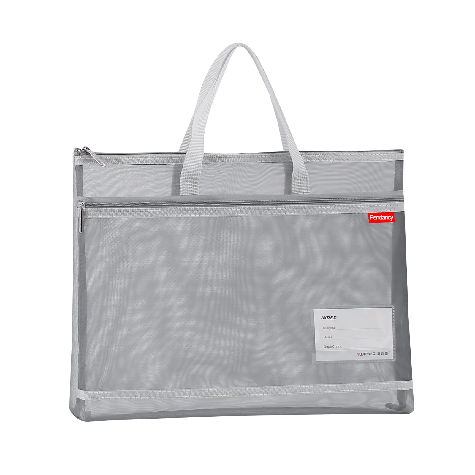Photo 1 of Pendancy Mesh Zipper Pouch A4 Size, Large Double Pocket Lightweight Nylon Transparent File Bag with Handle, 11x13.8 in Foldable Document Storage for Puzzle Project/Cross Stitch/Travel/Office (Gray)