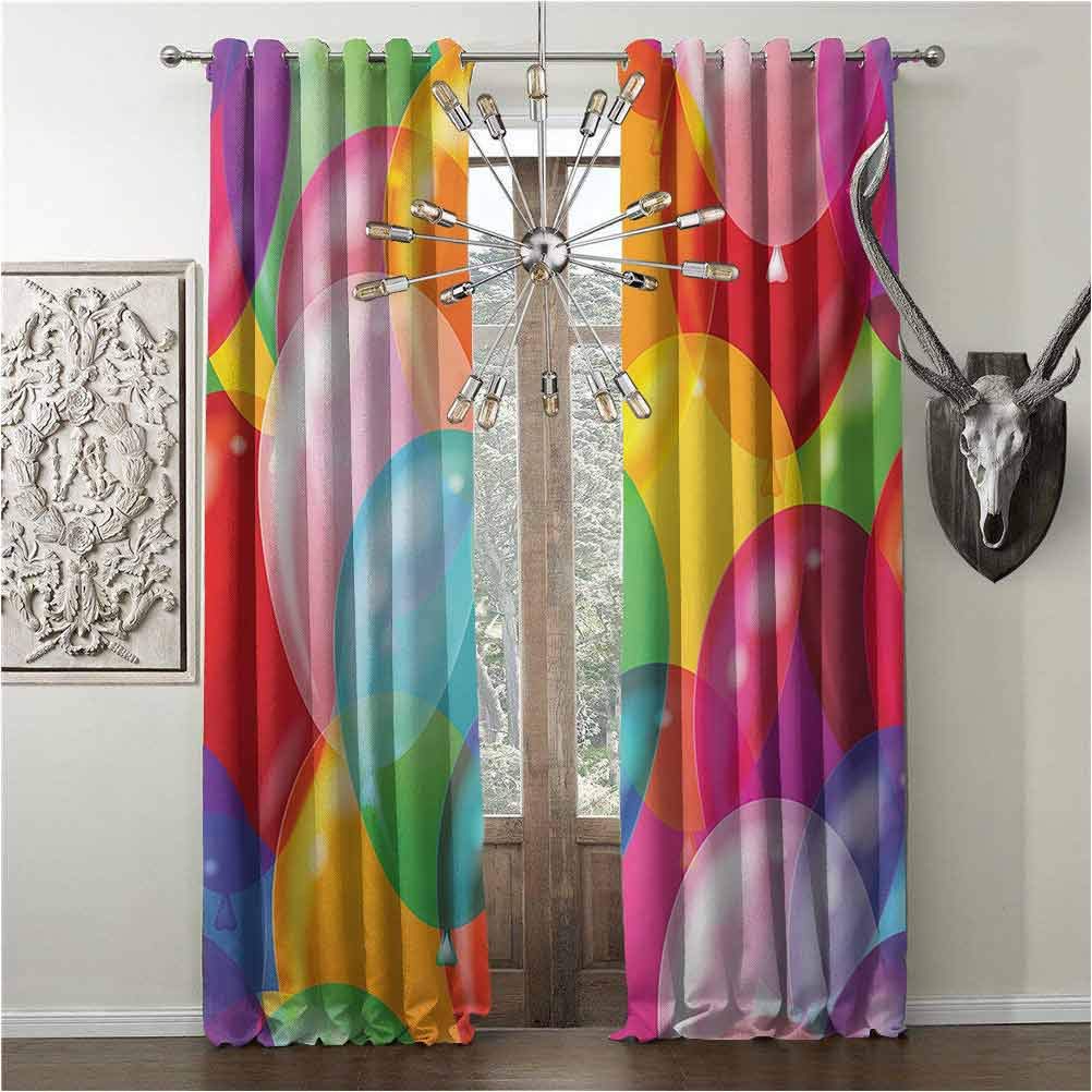hengshu Heat-Insulation Curtains, Children, Black-Out Shades Curtain, Balloons Pattern Colorful Illustration Birthday Celebrating Theme Childhood Fun, W120 x L96 Inch, Multicolor, Grommets Drapery,