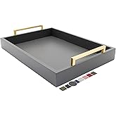 Montecito Home Decorative Coffee Table Tray - Ottoman Tray - Breakfast, Drinks, Liquor Serving Tray - from Farmhouse to Modern - Matte Finish - Brushed Champagne Gold Handles - Charcoal