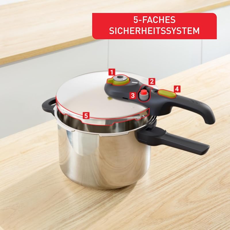 Secure 5 Neo Schnellkochtopf 6L Edelstahl, 22cm, Korbeinsatz & Dreifuß, 2 Garstufen, Secure 5 Sicherheitssystem, alle Herdarten, induktionsgeeignet, spülmaschinenfest, P2530738