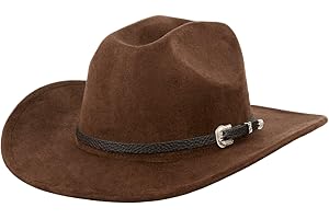 DTREEL Western Cowboy Hat for Men Women Classic Roll Up Fedora Cowgirl Hat with Buckle Belt(Brown)