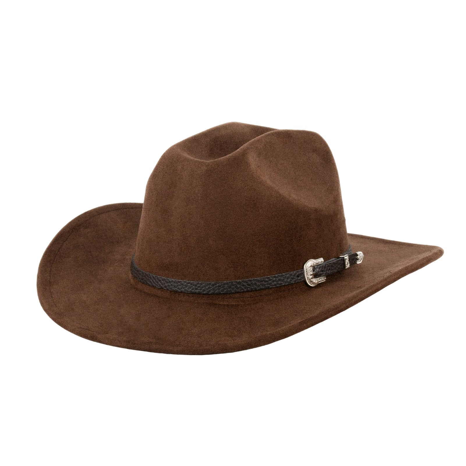 Photo 1 of Cowboy Hat Classic Felt Wide Brim Western Cowboy Cowgirl Hat with Belt Buckle(Brown)