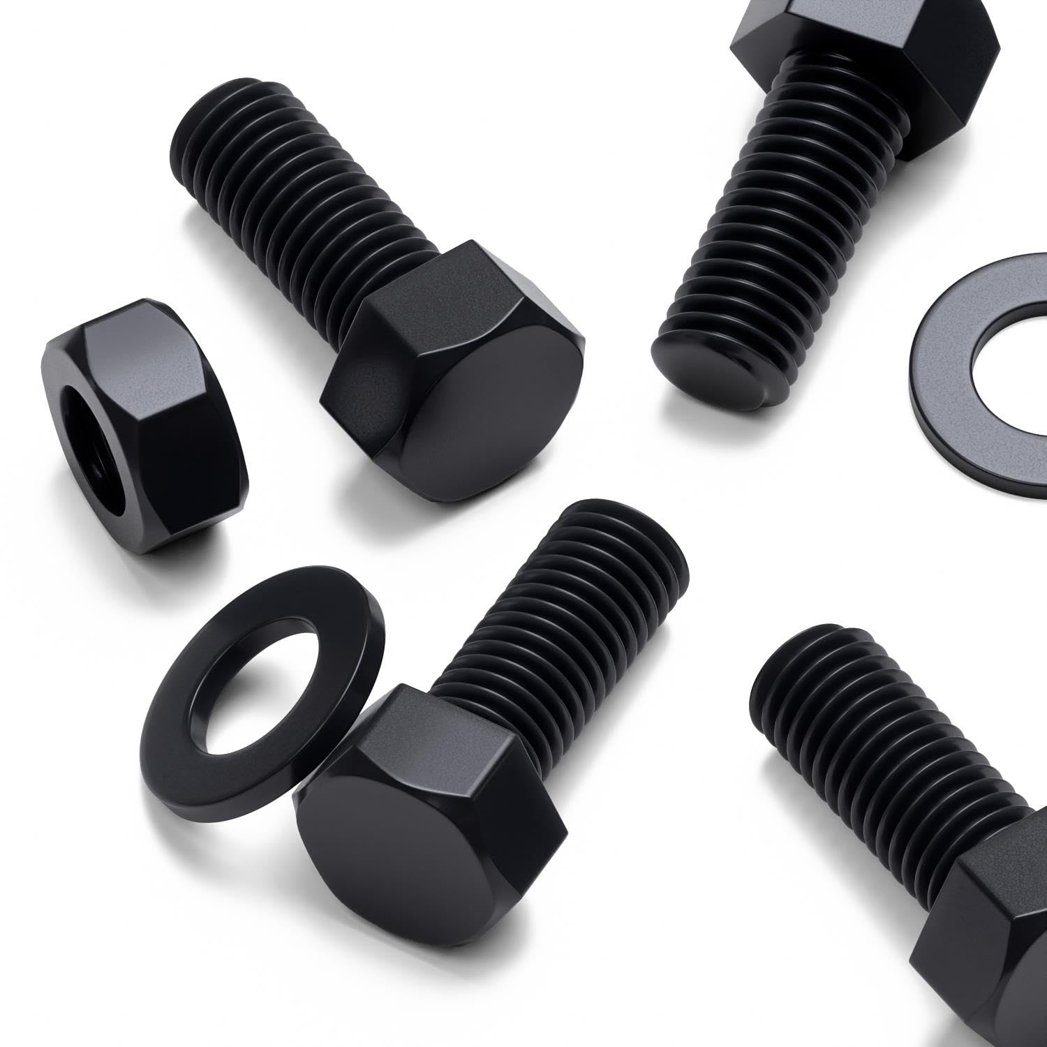 20x Black Nylon Hex Head, M10 x 25mm, Plastic Nuts and Bolts, Washers, Hexagon, Nylon