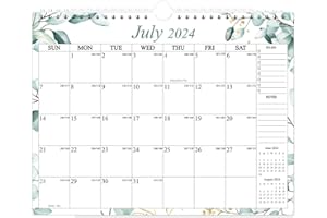 RUNTIOVAL Calendar 2024-2025 - 2024-2025 Wall Calendar from July 2024 - December 2025, 18 Months Calendar with Premium Paper, Twin-Wire Binding & Hanging Hook, 8.5" x 11", Teal Leaf