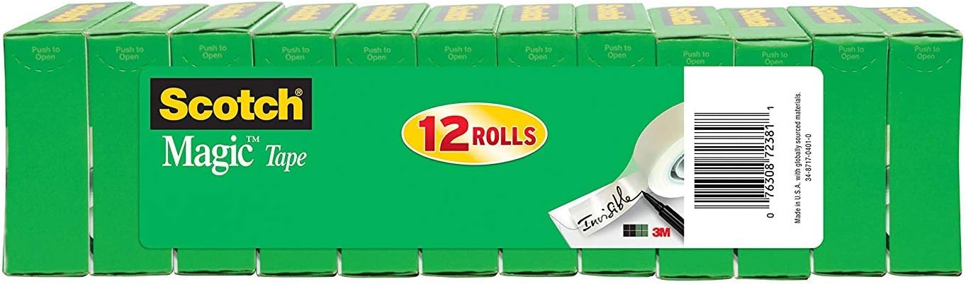 Scotch Magic Tape, 12 Rolls, Numerous Applications, Invisible, Engineered for Repairing, 3/4 x 1000 Inches, Boxed (810K12) : Clear Tapes : Office Products